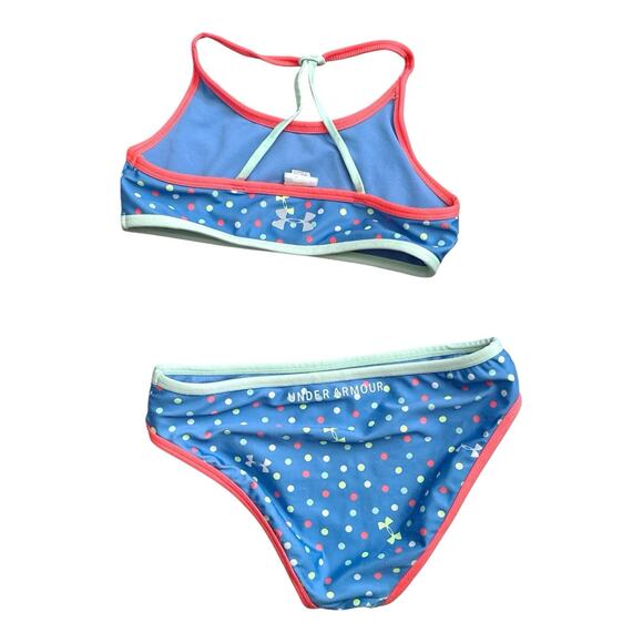 UNDER ARMOUR Girls Youth Size 10 Polka Dot 2 Piece Bikini Swim Bathing Suit - Picture 2 of 6